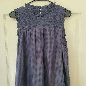 Blue Ann Taylor Fringe Flow High-Colar Textured Blouse M Petite